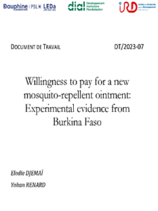 Document de travail N°2023-07 : Willingness to pay for a new mosquito-repellent ointment: Experimental evidence from Burkina Faso